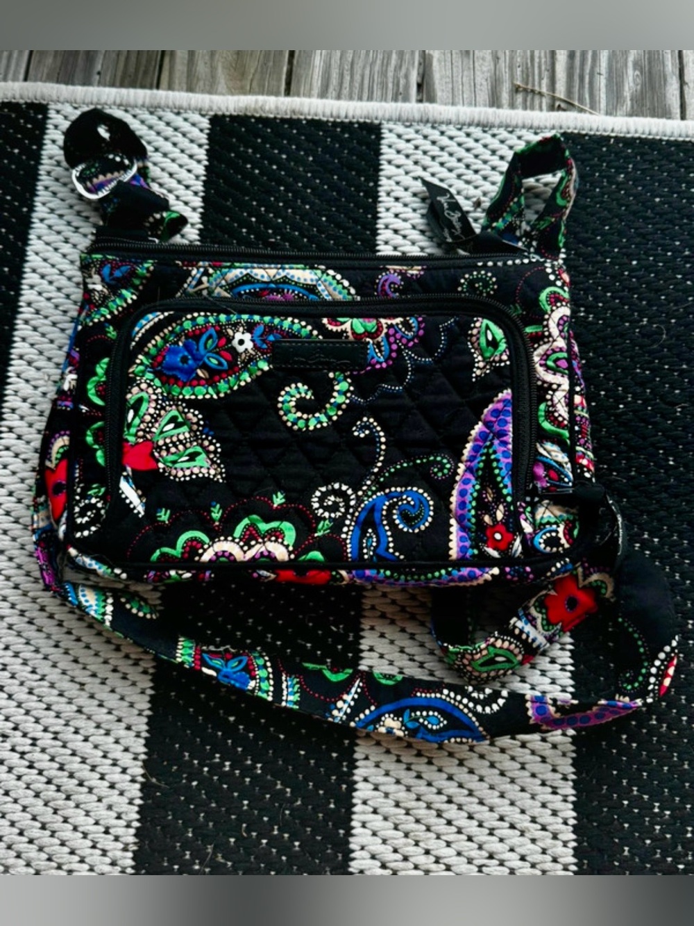 Vera Bradley Black Quilted Crossbody with Multicolor Paisley